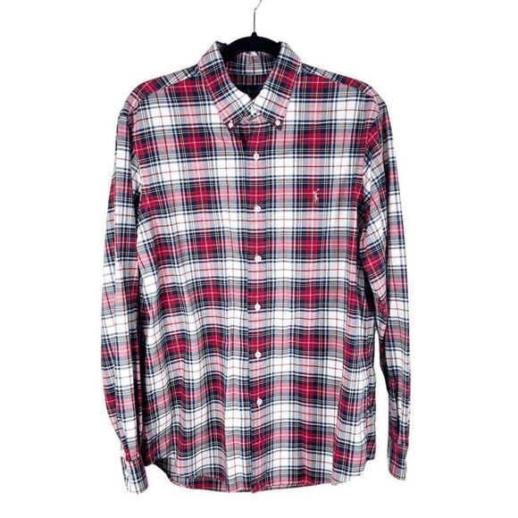 Ralph Lauren Blue Label Classic Fit Button Shirt Red Plaid Pony Chest Size L